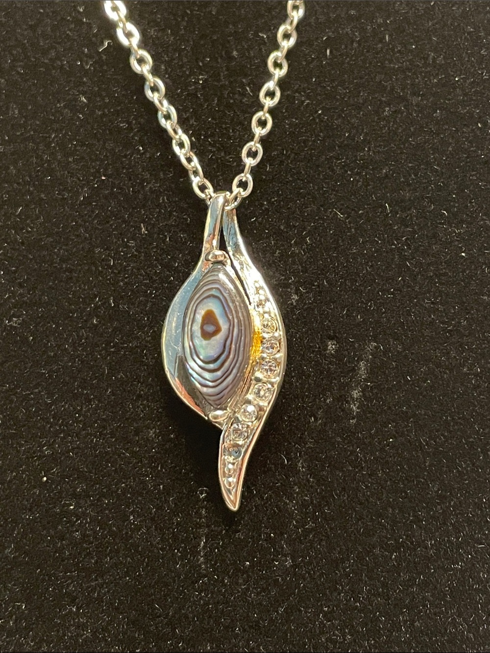 Sterling Silver Abalone Pendant Necklace - Iridescent Blue